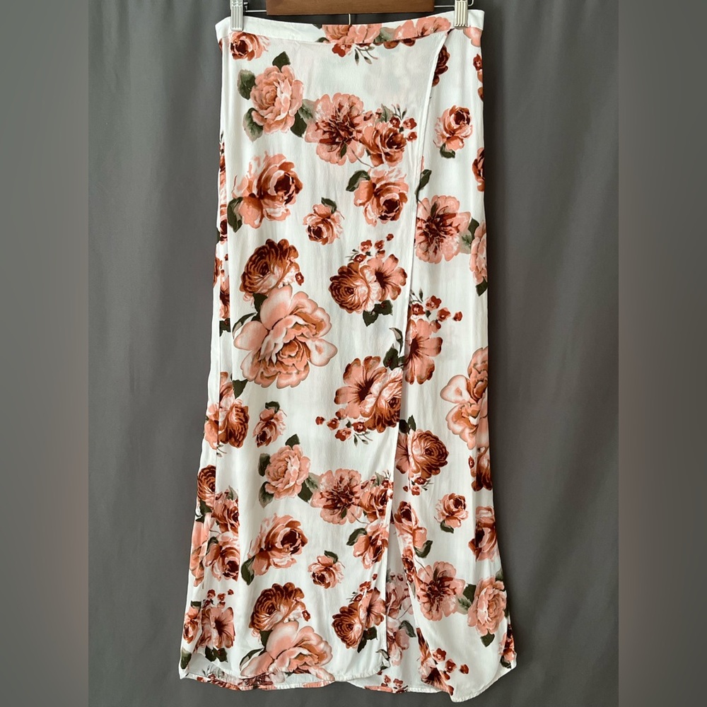 Charlotte Russe M Rose Pattern Faux Wrap Maxi Skirt Y2K